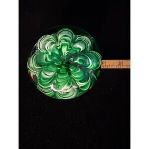 Joe Rice Handblown Art Glass Paperweight Green Swirl 3.75" Signed Vintage Studio